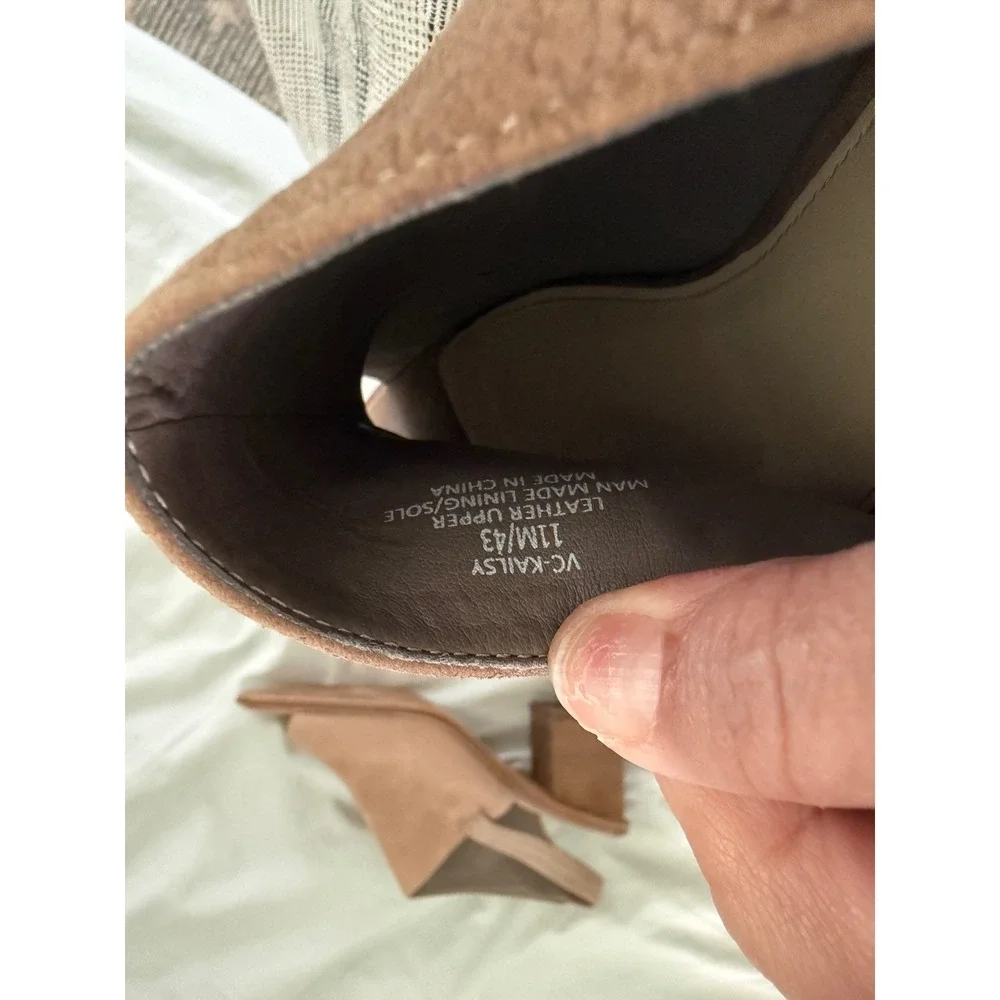 Vince Camuto Kaisley Taupe Leather Slingback Peep Toe Block Heel Sandals 11‎